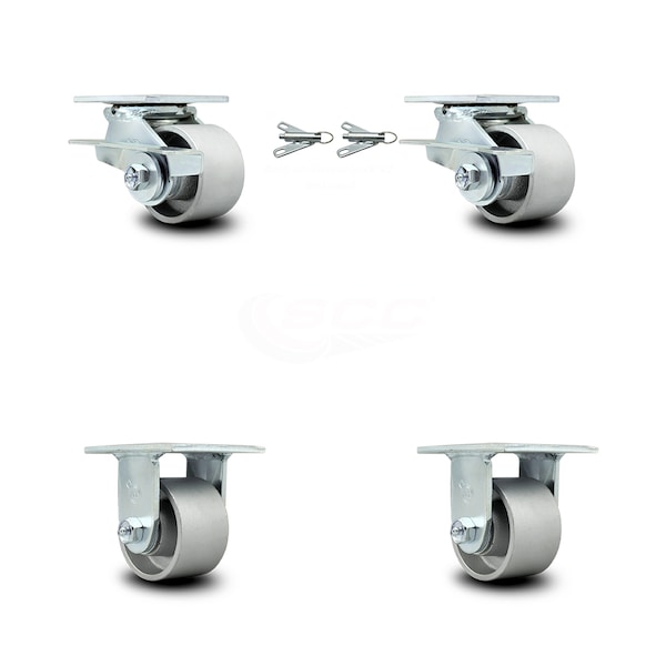 Service Caster 3.25 Inch Semi Steel Caster Set with Roller Bearings 2 Brakes 2 Rigid SCC SCC-30CS3420-SSR-SLB-BSL-2-R-2 - main